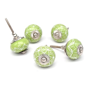Knob Hand Painted Ceramic Green White Flower Traditional Design Decor(Set of 1 Knob)