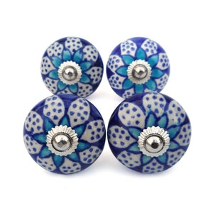 Blue color flowers drawer knobs, handmade painted, dark blue color knobs, Ceramic Floral Cabinet Knob, Vintage Cabinet Knobs, Home Decor