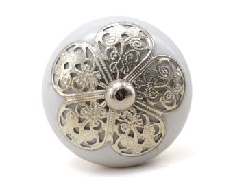 Shabby Chic Cabinet Drawer Pulls Dresser Knob Pull White Silver Kitchen Cabinte Door Handles !(Set of 1 Knob)