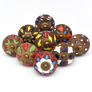 Select Any Cabinet Ceramic Knobs | Colorful Designs | Drawer Closet Dresser Wardrobe Furniture Door KITCHEN knobs | Nuts & Bolts Included