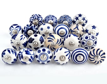 Handgemaakte blauw-witte keramische knoppen | Diverse ontwerpen (set van 1 knop)