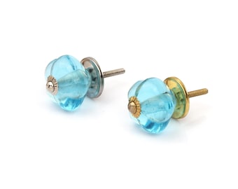 Fluted Pumpkin Shape Light Blue Glass Cabinet Knobs (Set of 1 Knob)
