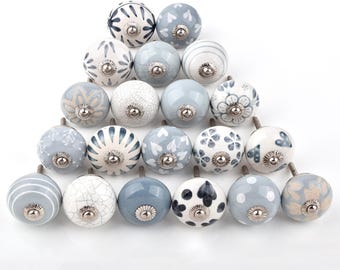 Assorted Grey & White Ceramic Knobs, Mix-Shape Cabinet Hardware(Set of 1 Knob)