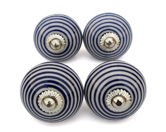 Blue & White Ceramic Knobs Kitchen Cabinet Drawer Knobs Hardware Knobs Handmade Knobs Cabinet Knobs Ceramic Blue Line Circle Door Knobs