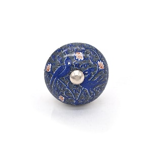 Hand-Painted Ceramic Cabinet Knob: Blue, Green & White - 3.9cm