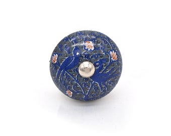 Hand-Painted Ceramic Cabinet Knob: Blue, Green & White - 3.9cm(Set of 1 Knob)