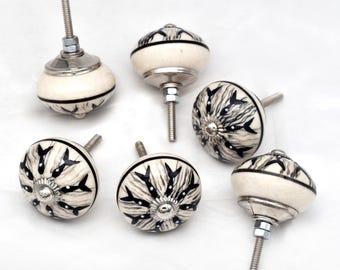 Handgemaakte zwart-witte keramische knoppen, ladegrepen (set van 1 knop)