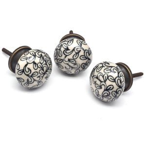 Black And White Pattern Knobs Handles Flower Pattern Drawer Wardrobe Door Knobs Ceramic Handles Knobs Printed Handles Knob Child Handle Knob