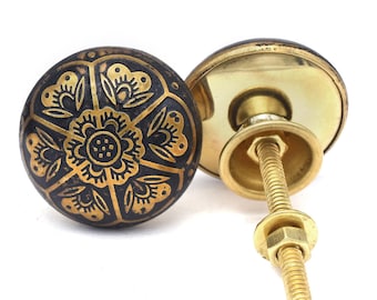 Möbelknöpfe Messing: Rund Gold Schwarz Massiv Messing, moderne Möbelbeschläge (1er Set)