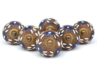 Cabinet Knobs Brown Leaf Ceramic: Vintage Handmade Design(Set of 1 Knob)