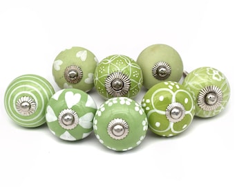Peas Green and white knobs for drawers and cabinets available in different design(Set of 1 Knob)