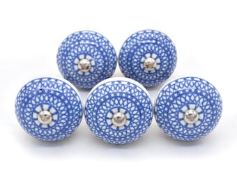 Ceramic Cabinet Blue And White Knob: Handmade Dot Pattern Drawer Pull(Set of 1 Knob)