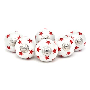 Roter Stern Keramikknöpfe, handbemalte Möbelbeschläge (1er Set)