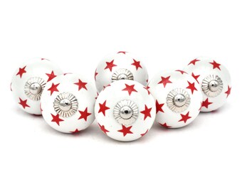Red Star Ceramic Knobs, Hand Painted Furniture Hardware(Set of 1 Knob)