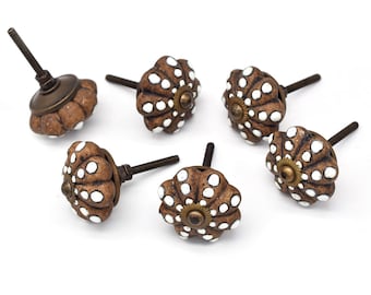 Hand Painted Ceramic Pumpkin Knob, Bohemian Cabinet Drawer Pull(Set of 1 Knob)