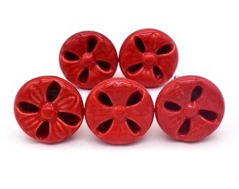 Floral cabinet knob red ceramic: Handmade petal detail, eclectic decor(Set of 1 Knob)