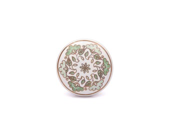 Handcrafted Mint Green Floral Ceramic Knob with Gold Trim (Set of 1 Knob)