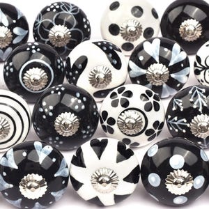 Hand Painted Ceramic Knobs - Black and White Decorative Dresser Drawer Pulls(Set of 1 Knob)