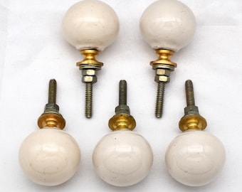 Ceramic Knob White Vintage: Hand Painted Iron Mount, Cottage Style Drawer Pull(Set of 1 Knob)