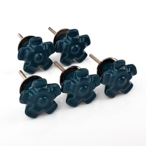 Dark Teal Flower Ceramic Knob – Beach House Cabinet Drawer Pull (Set of 1)
