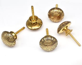エッチング加工を施した真鍮製モロッコノブ、ゴールド家具用取っ手、ハンドメイドキャビネット金具（ノブ1個セット）