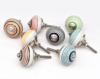 Handmade Colorful Striped Ceramic Cabinet Knob | Round Furniture Door Hardware(Set of 1 Knob)