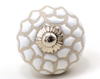 Drawer knob Beige Ceramic with Leaf Pattern: Handcrafted Neutral Cabinet Hardware(Set of 1 Knob)