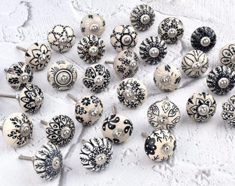 Mandala-ladeknop zwart keramiek: diverse ontwerpen voor kasten en lades (set van 1 knop)