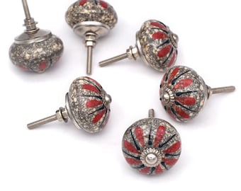 Pomello per mobile in ceramica rossa: ferramenta per cassetti dipinta a mano (set di 1 pomello)