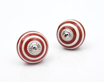Red-white Knob, Candy Cane Striped Ceramic Pull, Christmas Furniture Update
