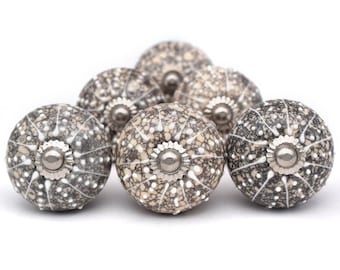 Knobs Gray Ceramic Hand-Painted Single Round 1.5 Inch(Set of 1 Knob)