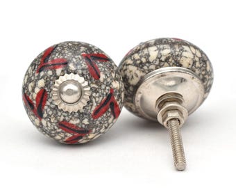 Pomello in ceramica marrone floreale: pomello decorativo per cassetto dipinto a mano in oro (set da 1 pomello)