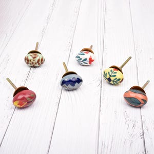 Oval Floral Ceramic Colorful Botanical Cabinet Pulls for Dresser Drawers and Artistic Boho Furniture Hardware (Set of 1 Knob)