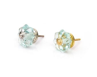 Fluted Light Green Glass Cabinet Knobs (Set of 1 Knob)