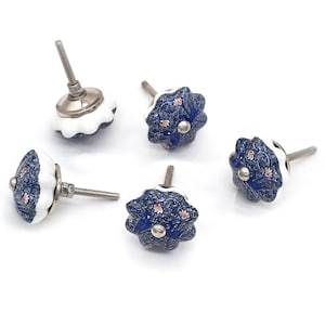 Pomo de cerámica con diseño de calabaza: tirador de cajón azul, verde y blanco (juego de 1 pomo)