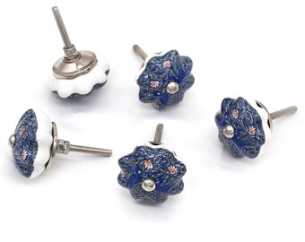 Ceramic Knob Pumpkin Design: Blue, Green and White Drawer Handle(Set of 1 Knob)