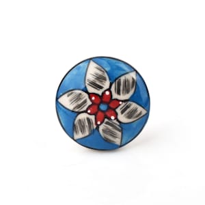 Handcrafted Blue and White Floral Ceramic Knob - Unique Hand-Painted Decorative Cabinet Pull for Dresser Drawers (Set of 1 Knob)