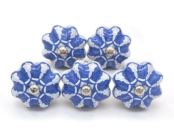 Ceramic Pumpkin Shaped Blue Accent Pull : Hand-Painted Drawer Knob(Set of 1 Knob)