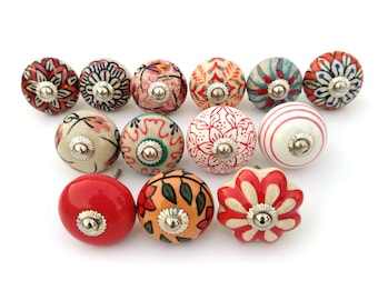 Hand Painted Ceramic Knobs - Colorful Floral Dresser Drawer Pulls - Bohemian Cabinet Hardware(Set of 1 Knob)