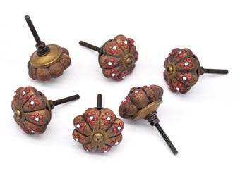 Knoppen handbeschilderd witte keramische bloemenladeknop gouden detail (set van 1 knop)