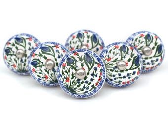 Floral Ceramic Knobs - Blue & White Vintage Design, Decorative Hardware(Set of 1 Knob)