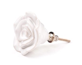 Elegant White Rose Ceramic Cabinet Knob Flower Drawer Pull (Set of 1 Knob)