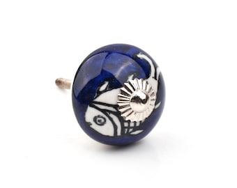 Hand-Painted Blue Floral Ceramic Knob: Kitchen Cabinet Hardware(Set of 1 Knob)
