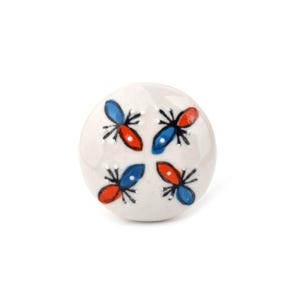 Handcrafted Red and Blue Firefly Ceramic Knob - Unique Hand-Painted Dragonfly Insect Decorative Cabinet Pull (Set of 1)