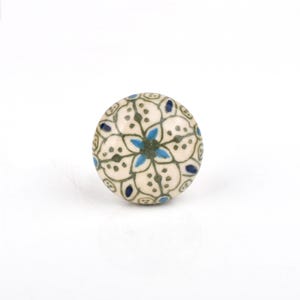 Blue and Sage Green Ceramic Cabinet Knob - Hand-Painted Geometric Floral Drawer Pull (Set of 1 Knob)