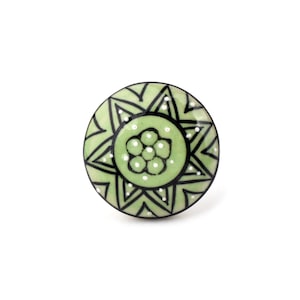 Handcrafted Sage Green Geometric Flower Ceramic Knob - Decorative Starburst Cabinet Pull for Dresser Drawers (Set of 1 Knob)