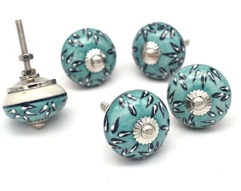 Green Agate Stone Ceramic Drawer Knob, Swirled Design(Set of 1 Knob)