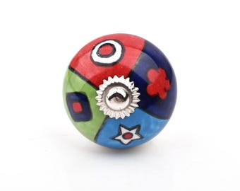 Hand Painted Ceramic Cabinet Knob - Colorful Round Dresser Pull(Set of 1 Knob)