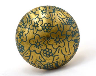Pomello per cassetto in ottone floreale, oro e blu, maniglia per mobili fatta a mano (set di 1 pomello)