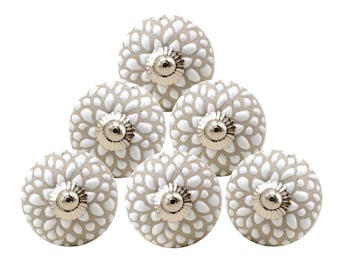 Bouton en céramique crème : bouton émaillé lisse pour poignée de tiroir de commode ou d'armoire (lot de 1 bouton)